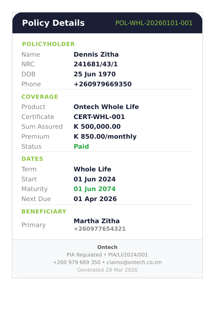 Life Card Back